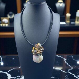 Boho Pendant Necklace Shell Stone Natural Earthy Artisan Handmade‎ Coastal